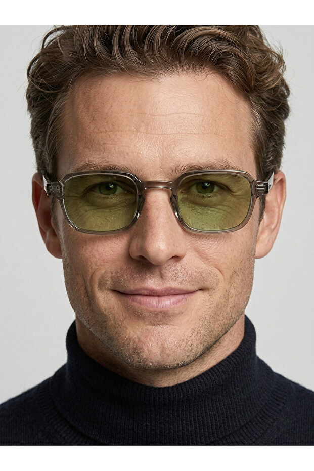Yoda Unisex Small Rectangle Retro Smoked Frame Green Glass Uv400 Sunglasses