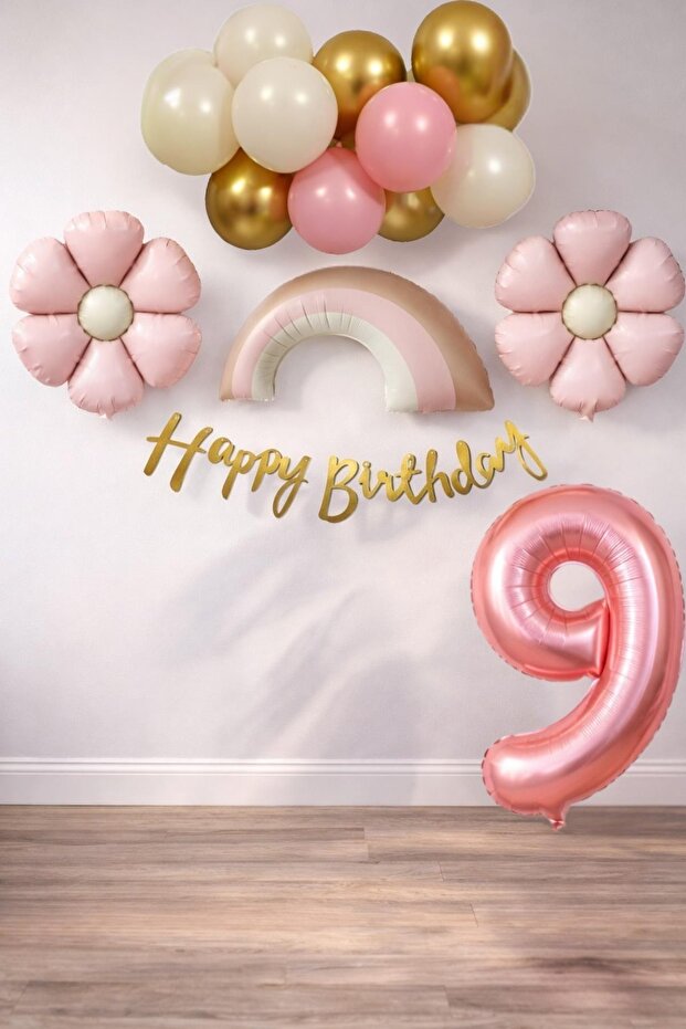 Retro 9 Year Old Daisy Themed Baby Girl Concept Birthday Set