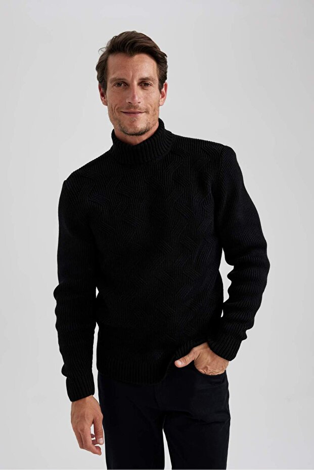 Standard Fit Regular Cut Half Turtleneck Basic Plain Knitwear Sweater A9517Ax23Wn