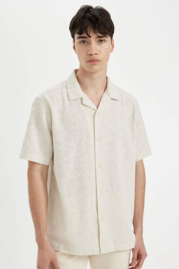 Regular Fit Summer Lapel Collar Textured Short Sleeve Shirt A9335Ax23Hs