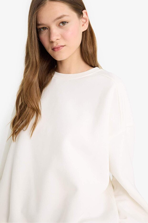 Coool Oversize Geniş Kalıp Bisiklet Yaka Kalın Basic Düz Sweatshirt A4177AX23WN - 4