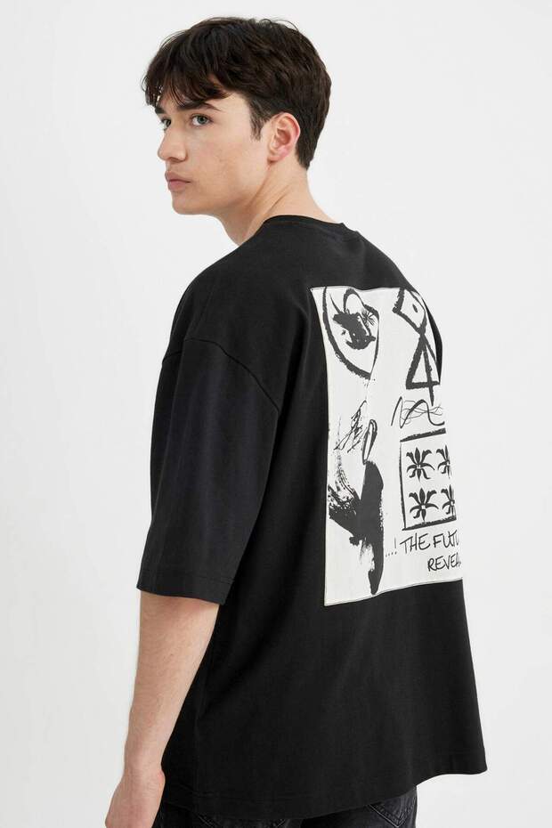 Loose Fit Crew Neck Back Printed Short Sleeve T-shirt C1868AX24SM
