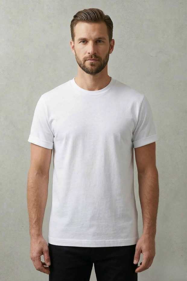 تي شيرت رجالي أبيض 100% قطن lu Comfort Fit Basic