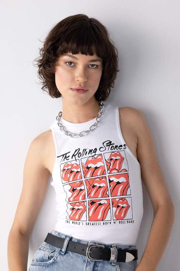 Rolling Stones Fitted Crew Neck Rib Tank Top A8591Ax23Sm