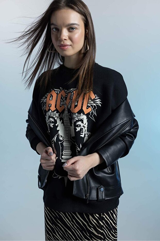 Ac/Dc Oversized Crew Neck Printed Thick Fabric Sweatshirt Z8892Az23Sp