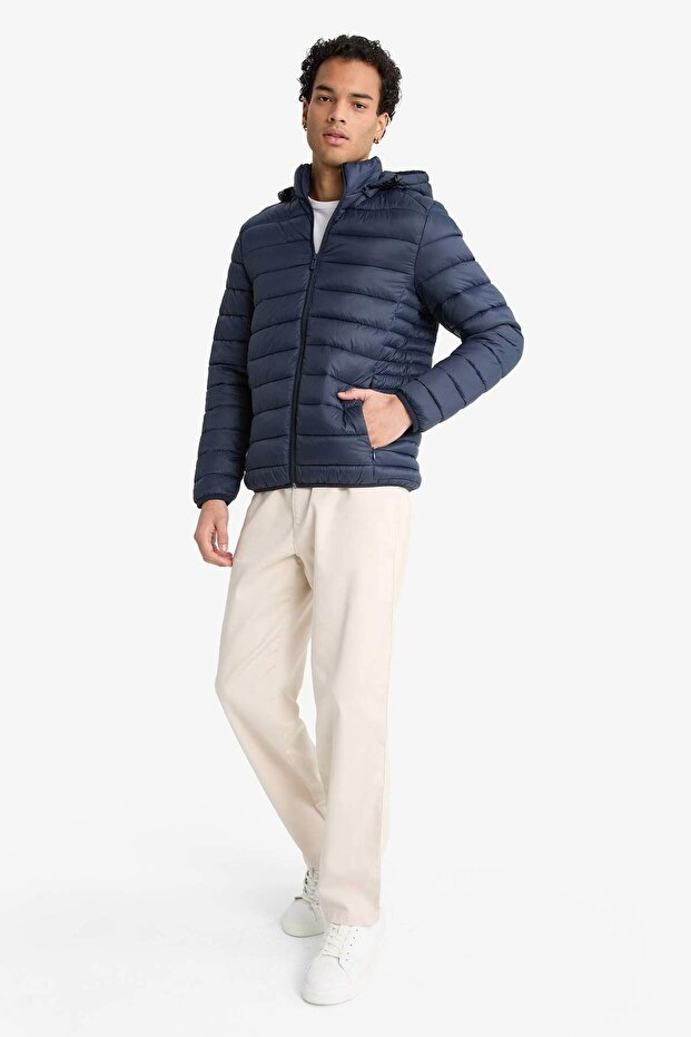 Su İtici Slim Fit Dar Kesim İç Cep Detaylı Kapüşonlu Fermuarlı Cepli Şişme Mont N4661AZ22AU - 2