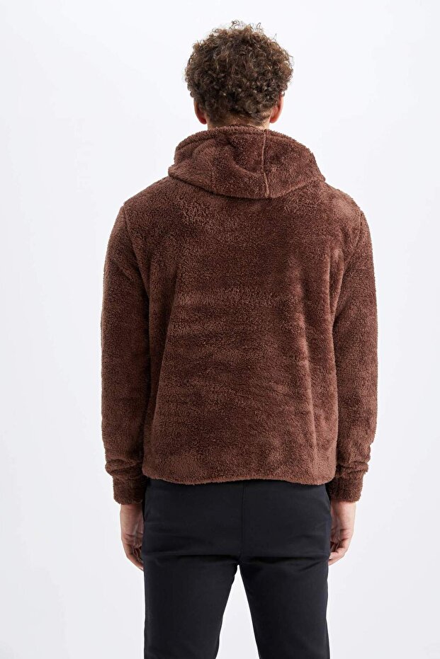 Regular Fıt Kapüşonlu Baskılı Pelüş Sweatshirt Y5556AZ22WN - 6