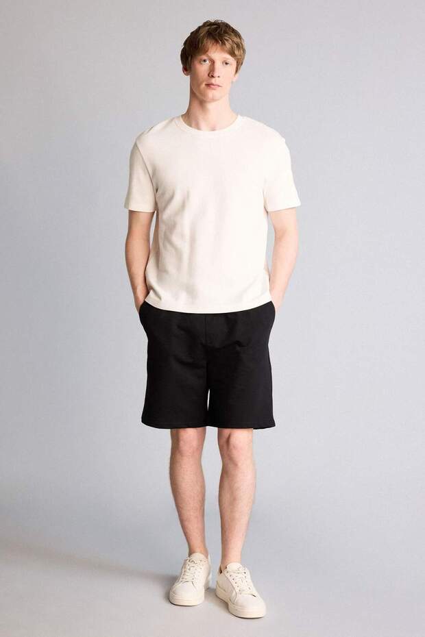 Slim Fit Pocketed Cotton Basic Bermuda Shorts W1105Az22Sm