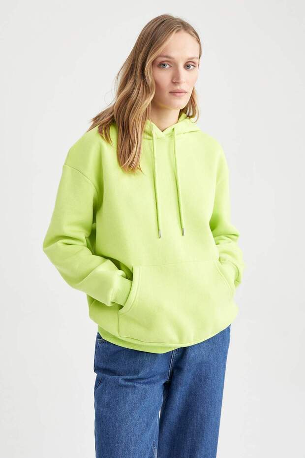 Regular Fıt Kapüşonlu Kalın Sweatshirt Kumaşı Sweatshirt W1240AZ22AU - 4