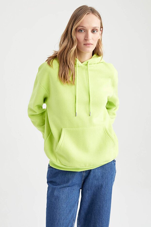 Regular Fıt Kapüşonlu Kalın Sweatshirt Kumaşı Sweatshirt W1240AZ22AU - 7