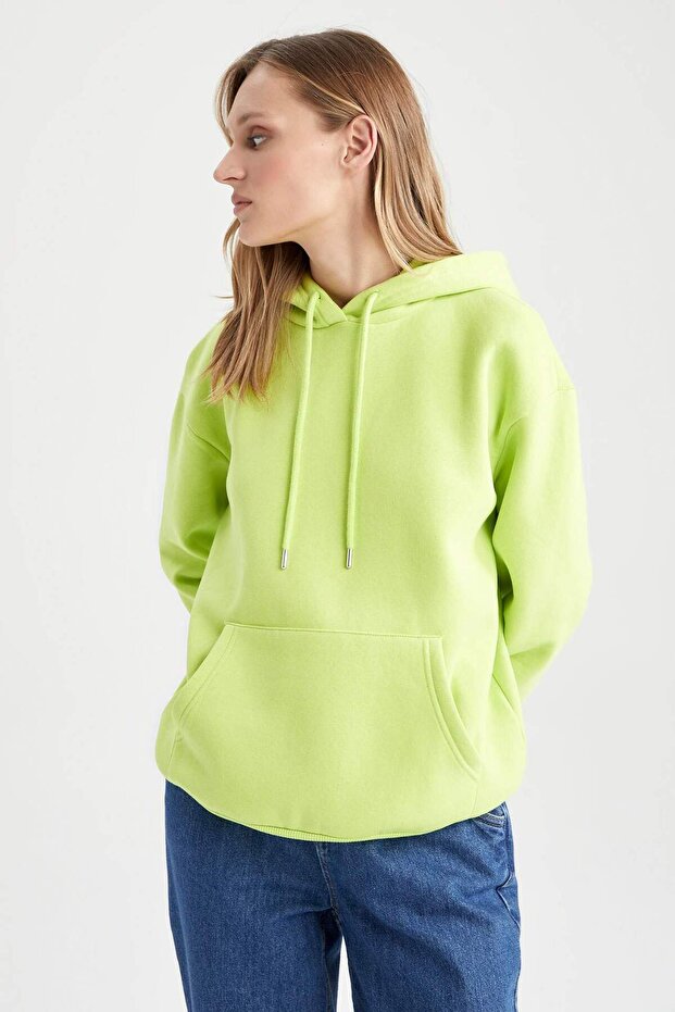 Regular Fıt Kapüşonlu Kalın Sweatshirt Kumaşı Sweatshirt W1240AZ22AU - 6