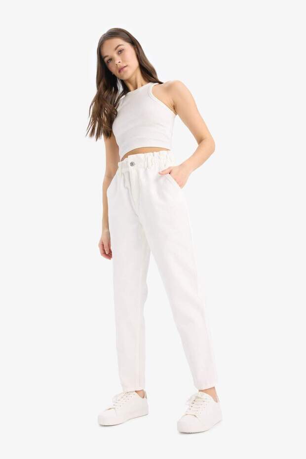 100% Cotton Paperbag Gabardine Fabric Trousers S2790Az22Sp