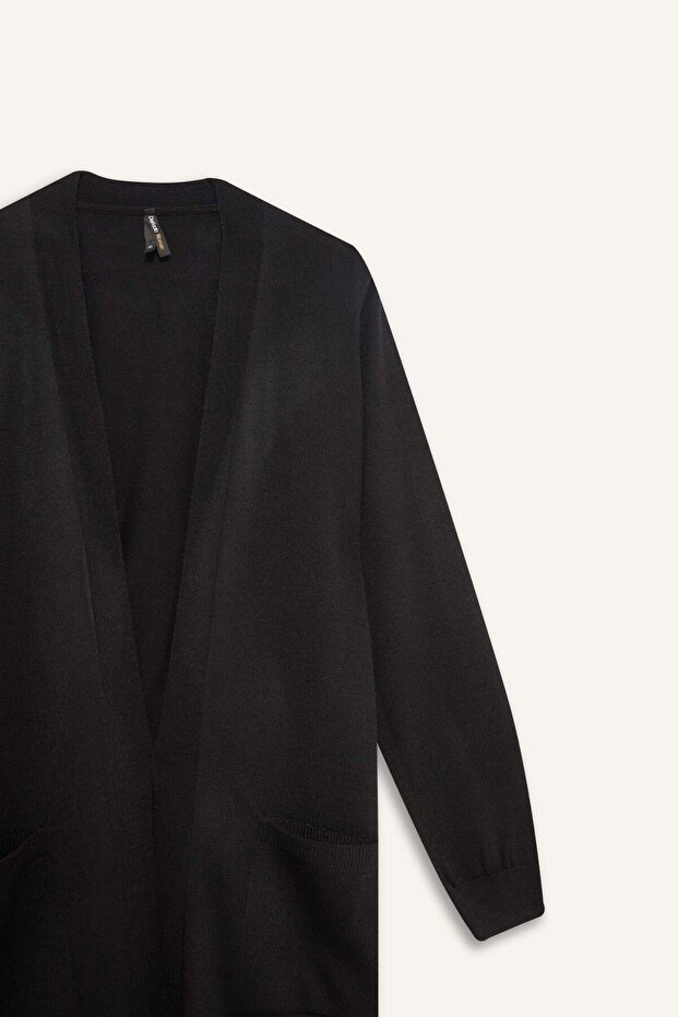 Regular Fit Cep Detaylı Uzun Basic Triko Hırka - 2