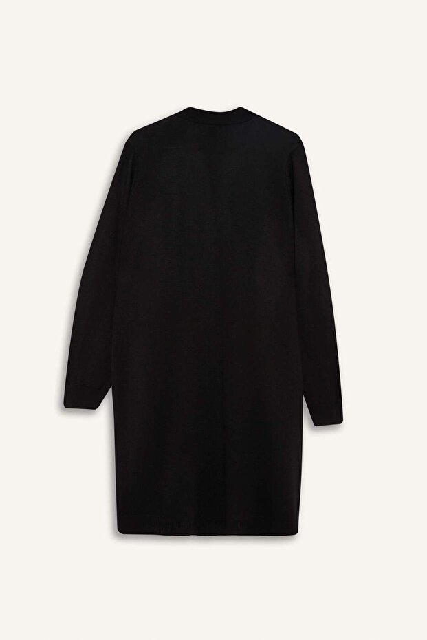 Regular Fit Cep Detaylı Uzun Basic Triko Hırka - 3