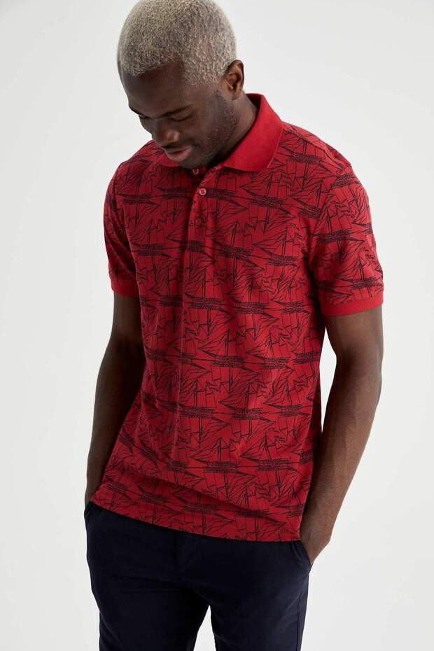 Sailboat Patterned Polo Collar Slim Fit Cotton Pack Combed Cotton T-Shirt M8166Az21Sp