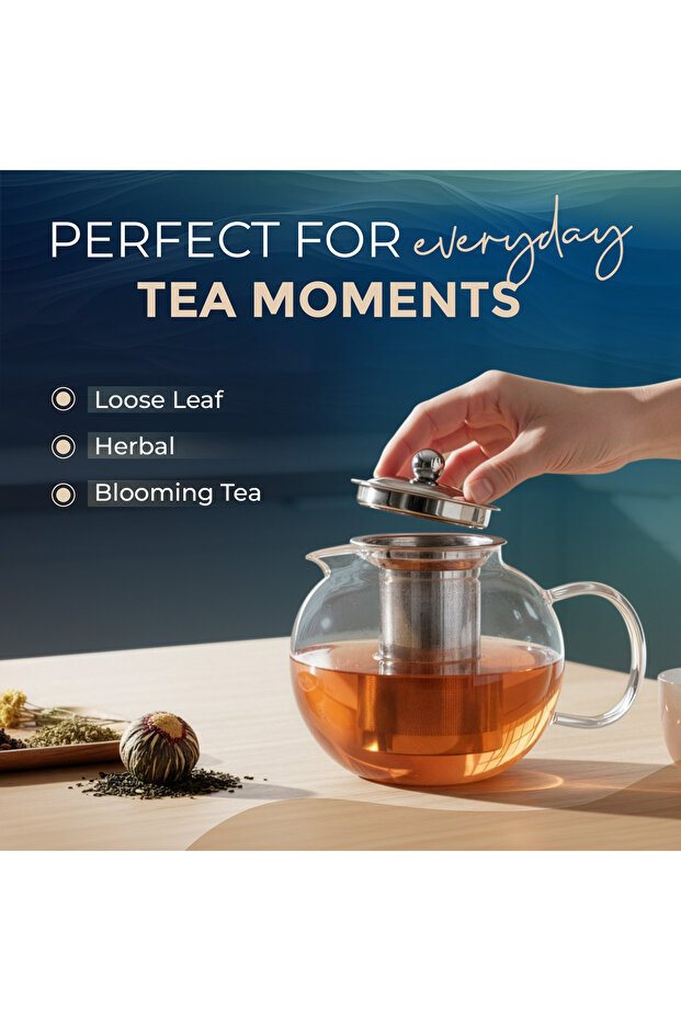 600ml Glass Teapot With Removable Stainless Steel Strainer & Lid