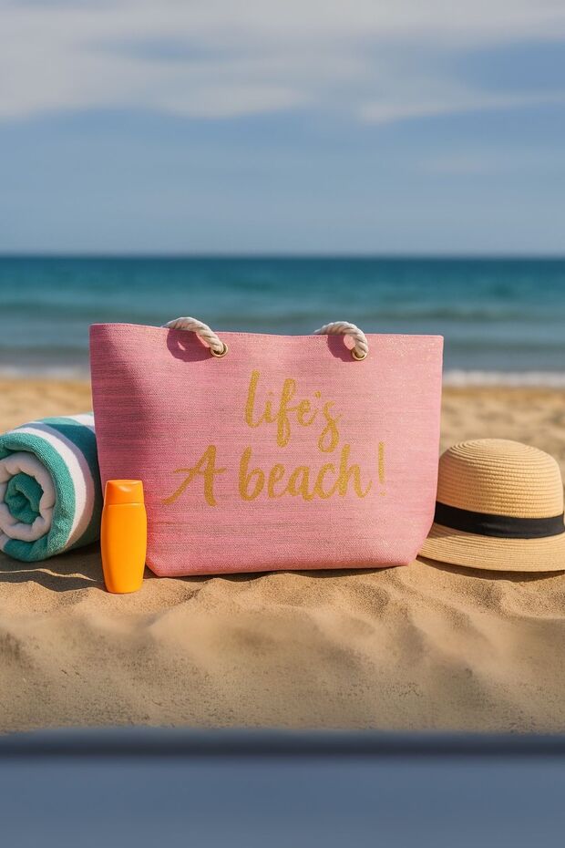 Slogan Beach Bag Pink - 1