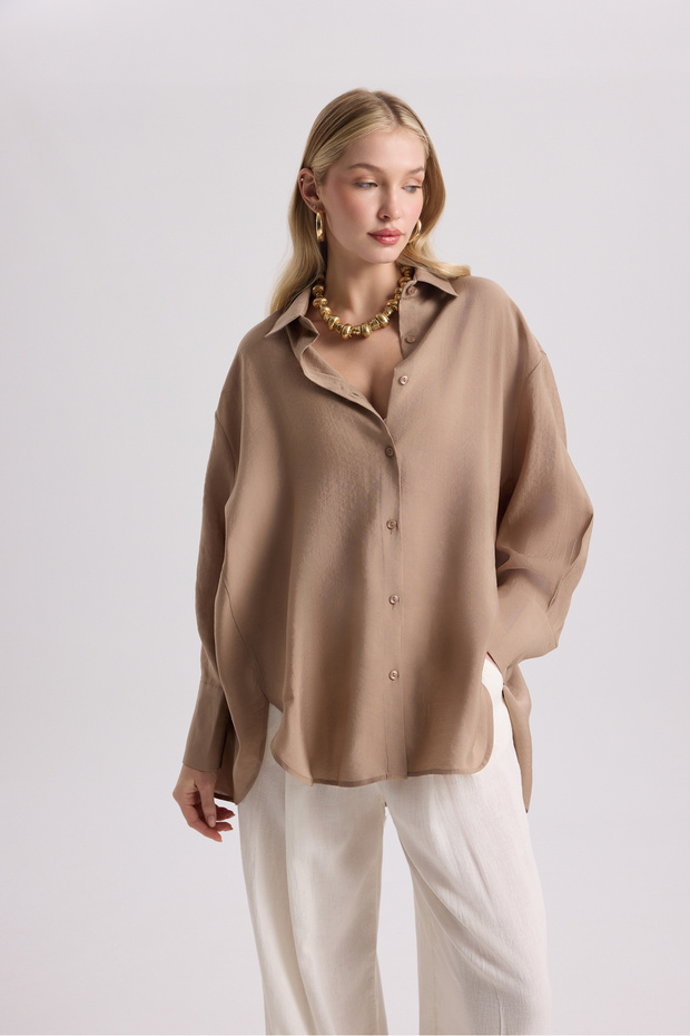 Zaria Açık Vizon Oversize Gömlek - 1