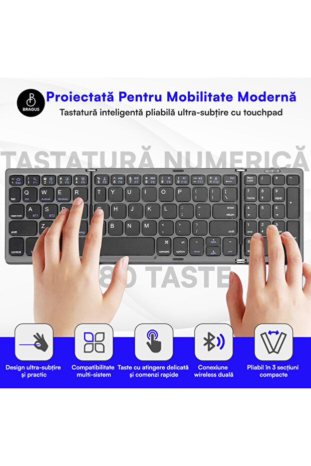 Ultra-thin foldable keyboard, compatible with Android, iOS, Smart TV, numeric keypad, black - 2