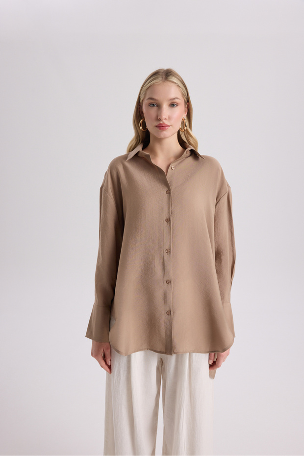 Zaria Açık Vizon Oversize Gömlek - 3