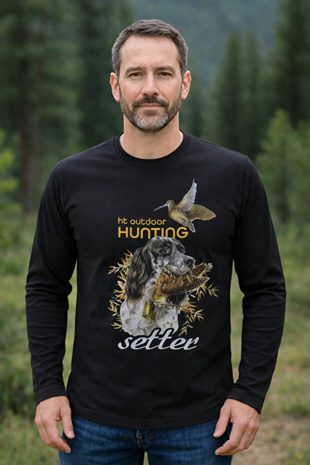 Long Sleeve T-Shirt Model with Setter and Cocker Spaniel Figures (the Product Is 100% Cotton.)