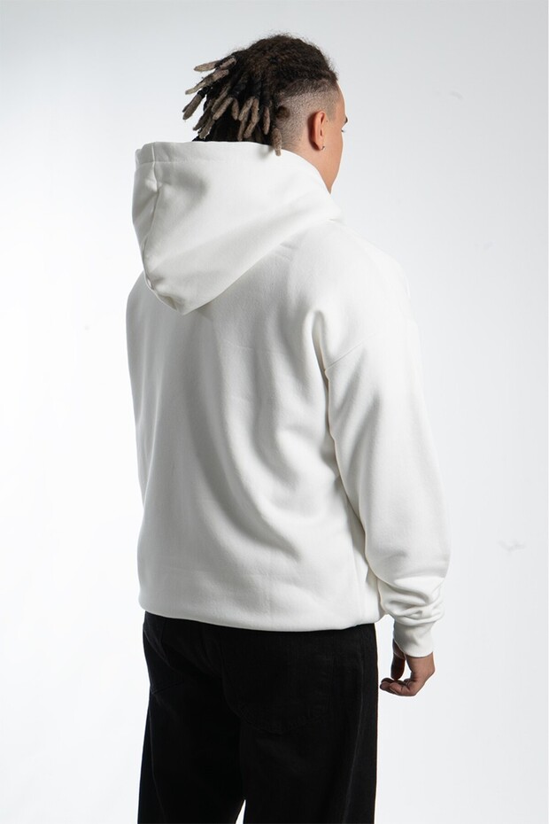Ekru Basic Oversize Erkek Ceket Hoodie - 4