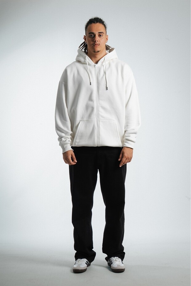 Ekru Basic Oversize Erkek Ceket Hoodie - 3