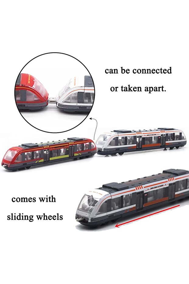 3-Piece Die Cast Toy Train Set, High Speed Locomotive Engine with Linked Subway Cars