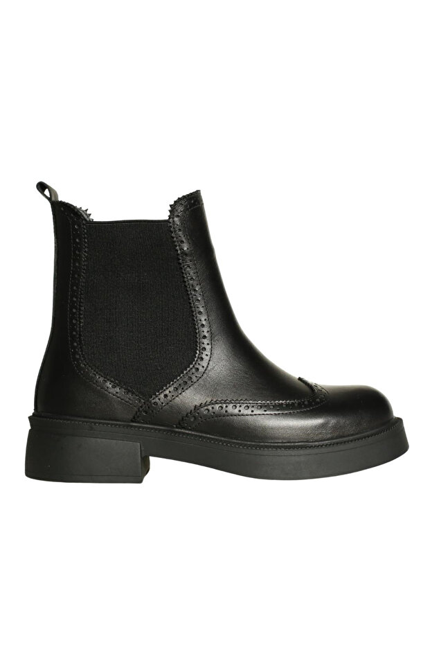 Black Leather Elastic Women's Boots