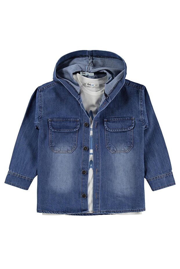 Hooded T-Shirt for Ages 6-9 - Blue