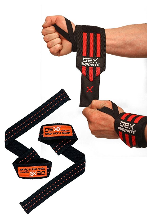 مجموعة من قطعتين من Dex Supports Wrist Wraps وPro Lifting Straps