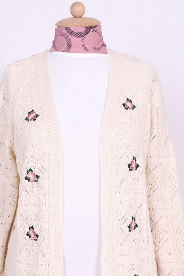 Openwork Embroidered Cardigan -Ecru - 6