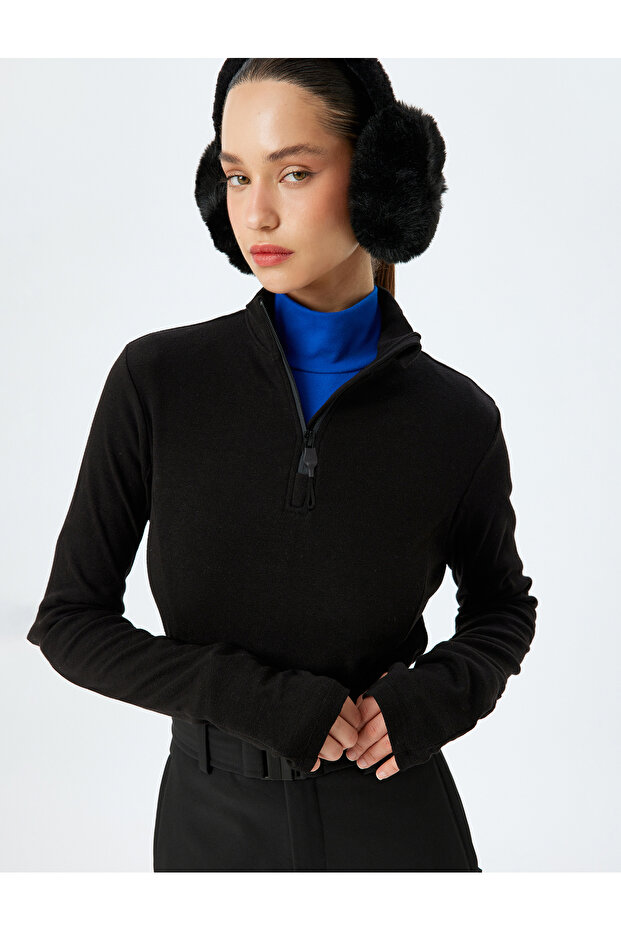 Half Zip Long Sleeve Stand Collar Slim Fit Fleece Sweatshirt