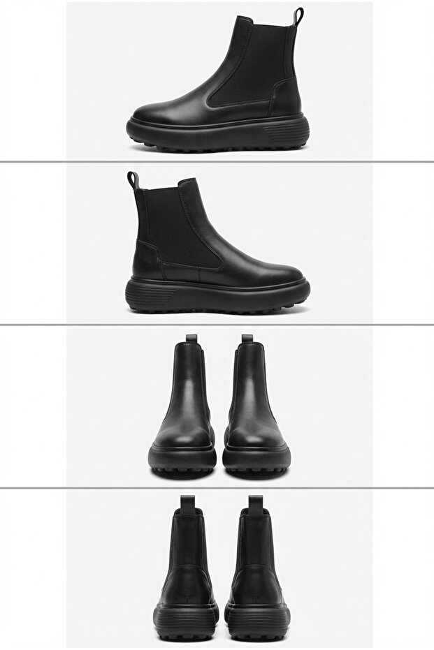 Kadın Bot Siyah Platform Taban Deri Hakki Deri Bot - 8