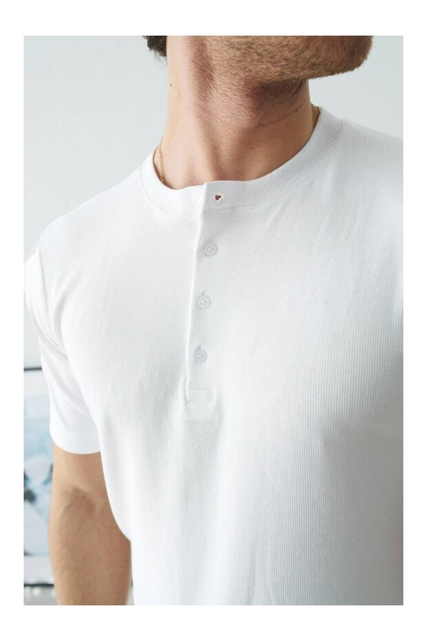 Men's Crew Neck Button Front Tshirt - 3