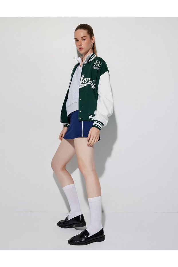 Sports Shorts Skirt Piping Elastic Waist High Waist Interlock