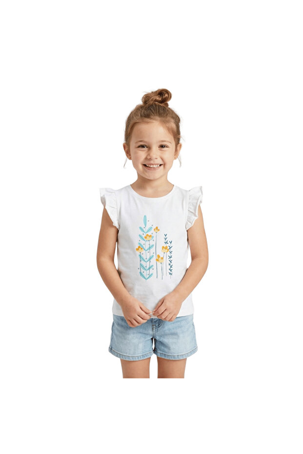 Girl's T-Shirt Narcissus Printed Ecru 100% Cotton