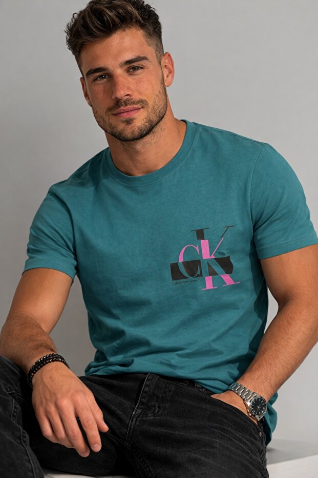 Green Printed Cotton C K J T-shirt