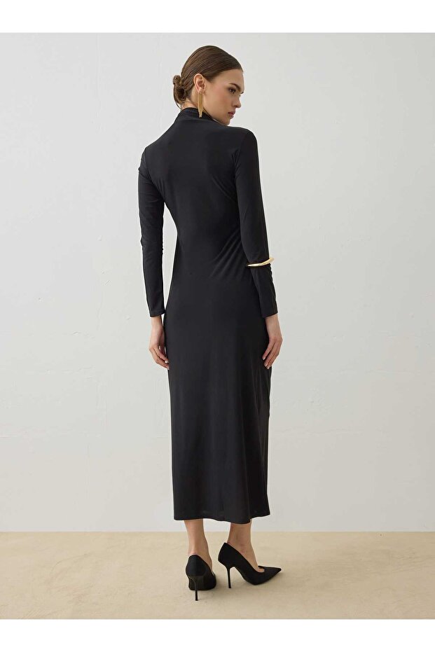 ντραπέ Λεπτομερές Φόρεμα - Μαύρο - - 6