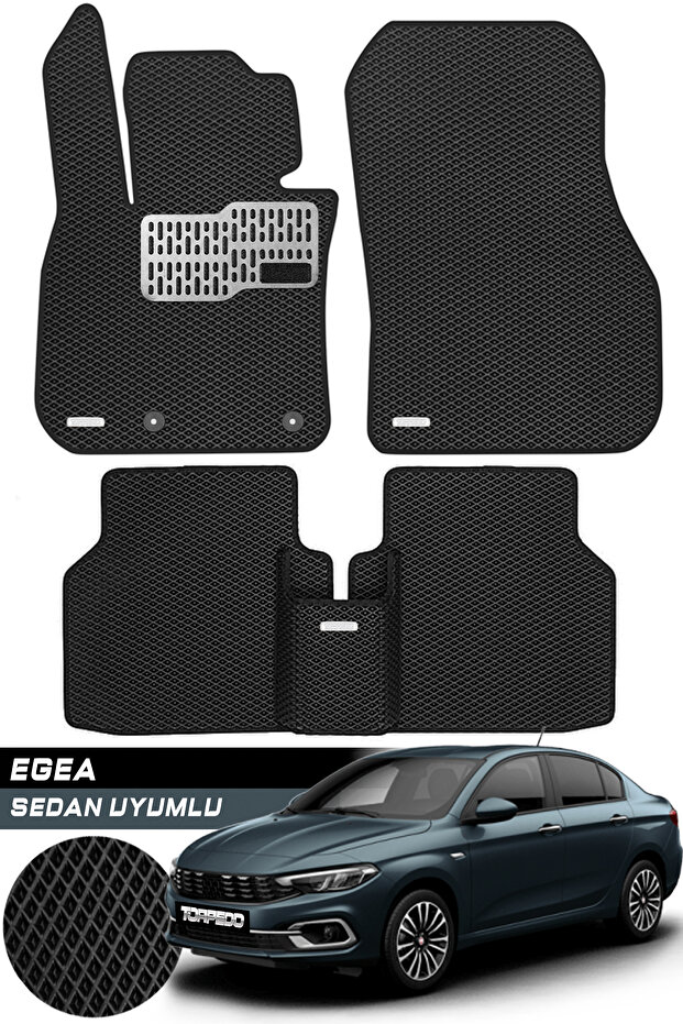TORPEDO Fiat Egea Sedan Hücreli Premium Eva Paspas Seti Tam Set Paspas Takımı Siyah