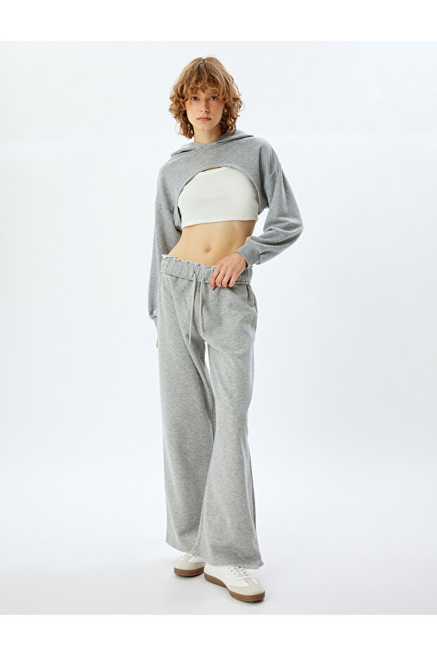 X Inji - Wide Leg Sweatpants Oversize Waist Lace up Pocket
