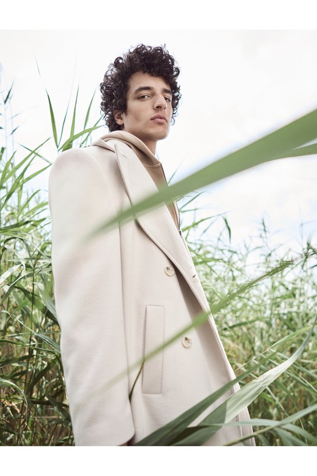 Long coat with double-breasted collar and pocket details, viscose blend