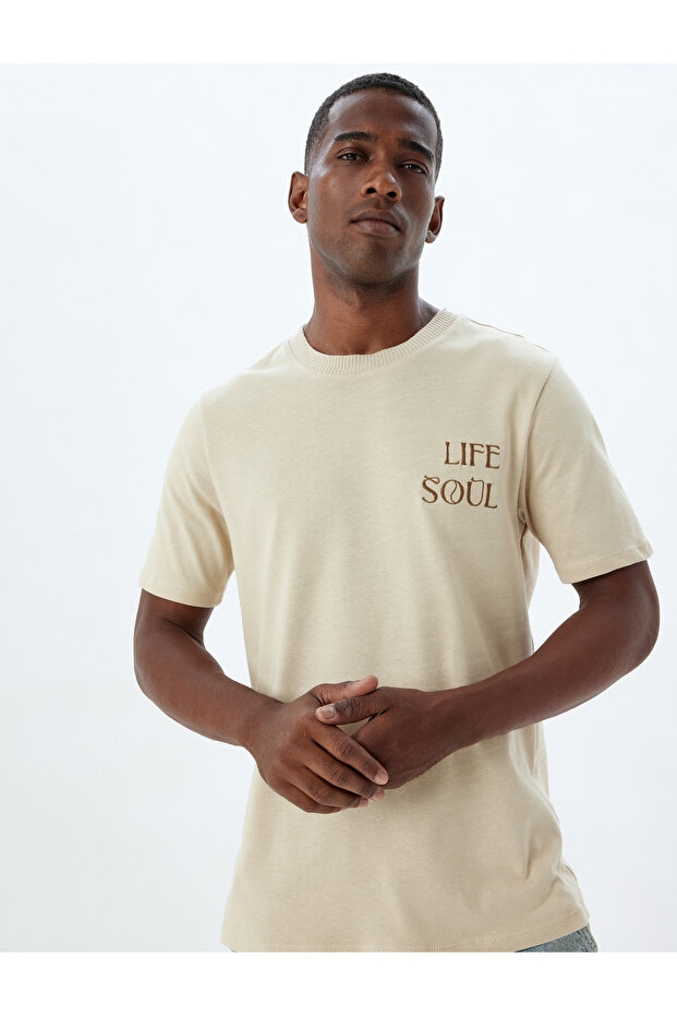 Slogan Printed T-Shirt Crew Neck Short Sleeve Cotton