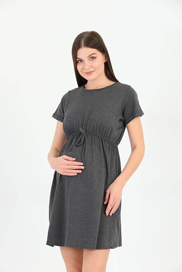 Maternity Cotton Flexible Fabric Dress with Elastic Waist