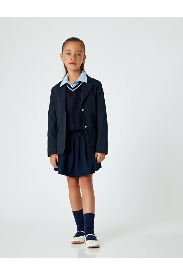 Belt Detailed Viscose Fabric Pleated School Skirt