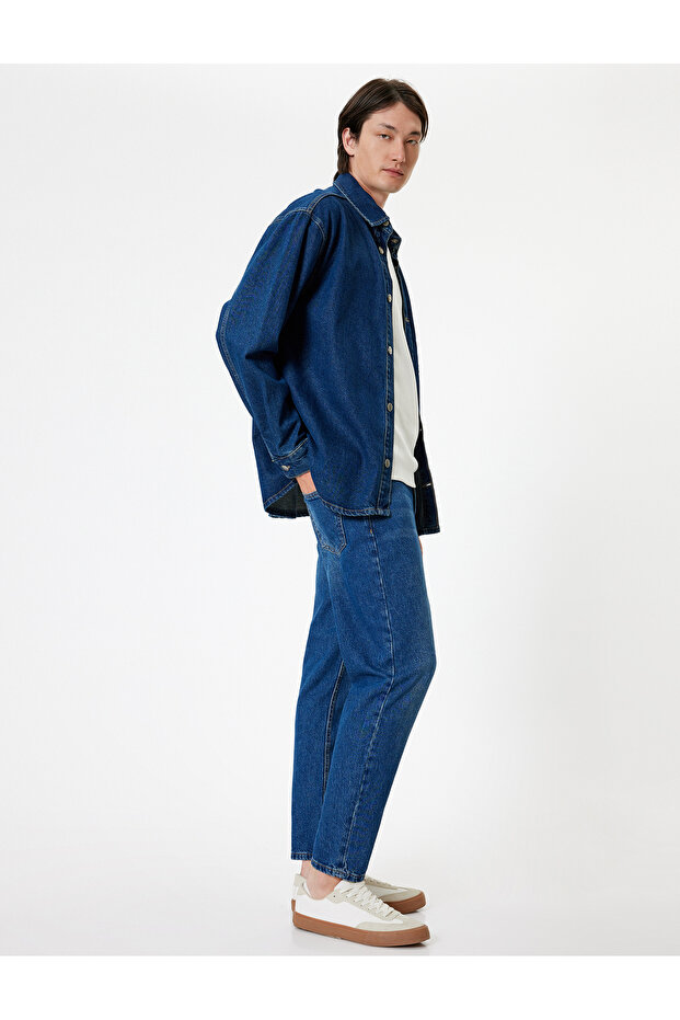 Buttoned Standard Waist Cotton Loose Fit Jeans - Steve Jean