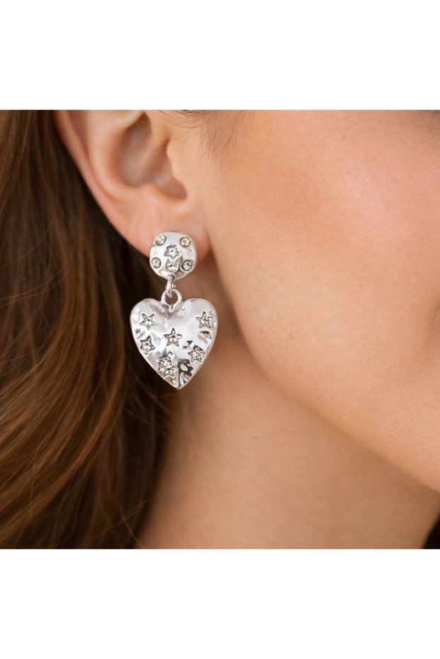 Zafina Silver Color Heart Figured Dangle Silver Earrings