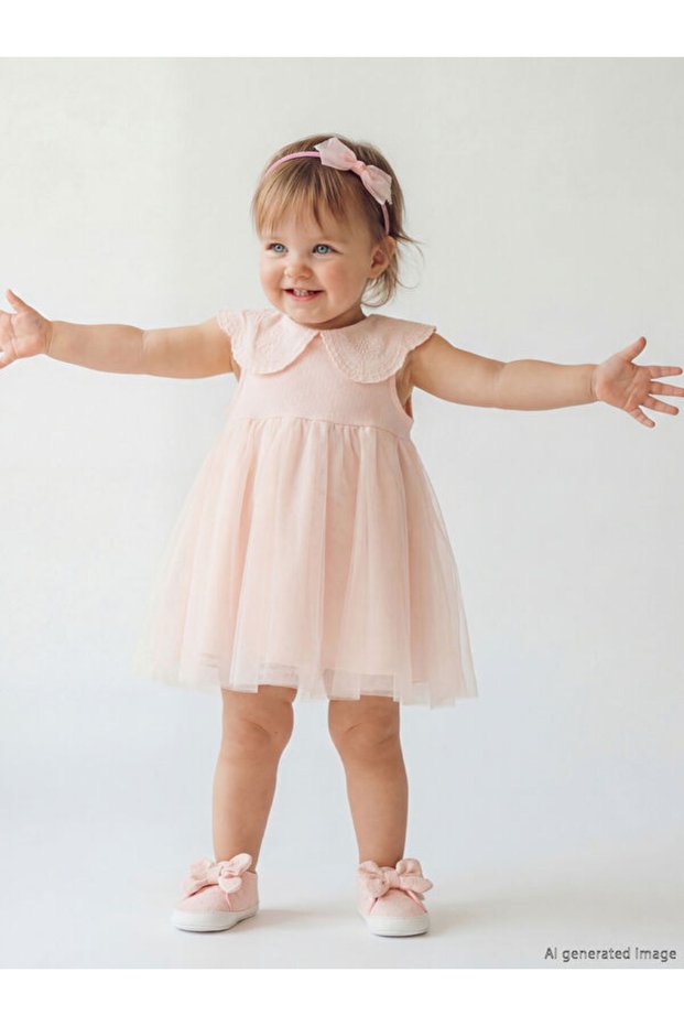 Rmz Gi̇yi̇m Farkiyla Baby Roba Collar Tulle Detailed Baby Girl Dress