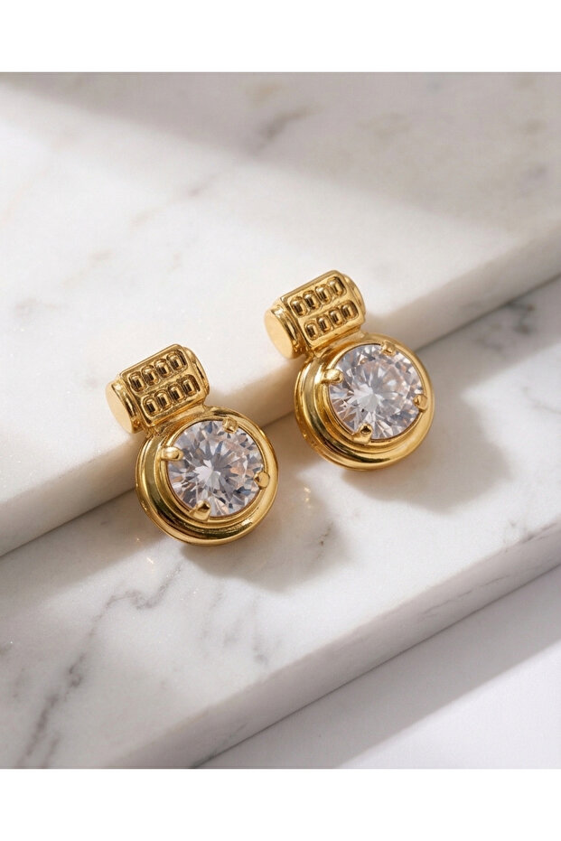 Mini design gold stone earrings