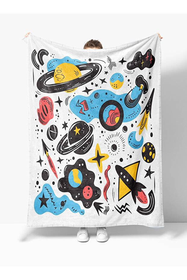 Space Planet Patterned 3D Digital Print for Young Children Fleece Tv Blanket Si